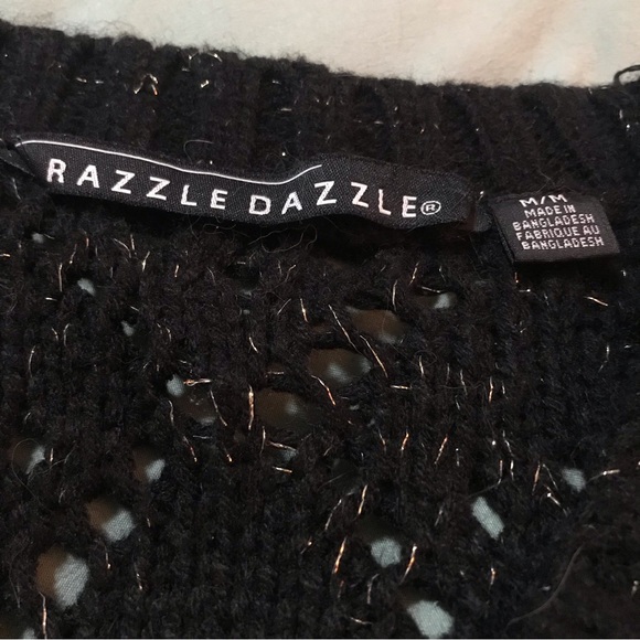 Razzle Dazzle Black and Gold Button Up, 3/4 Sleeve Cropped Knit Sweater, Sz M - Picture 5 of 8